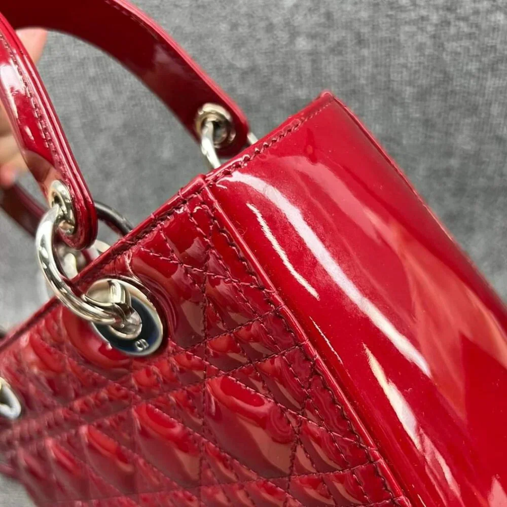 100% Authentic Dior Patent Medium Red Leather Satchel Bag - Picture 5 of 16